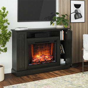 Ameriwood Home Pendleton Multi-Colored Electric Fireplace Mantel TV Stand with Storage for TVs up to 65" - Black Oak