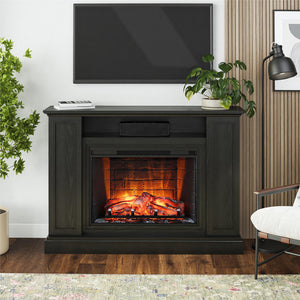 Ameriwood Home Pendleton Multi-Colored Electric Fireplace Mantel TV Stand with Storage for TVs up to 65" - Black Oak