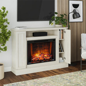 Ameriwood Home Pendleton Multi-Colored Electric Fireplace Mantel TV Stand with Storage for TVs up to 65" - White Oak