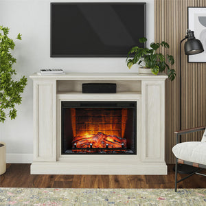 Ameriwood Home Pendleton Multi-Colored Electric Fireplace Mantel TV Stand with Storage for TVs up to 65" - White Oak