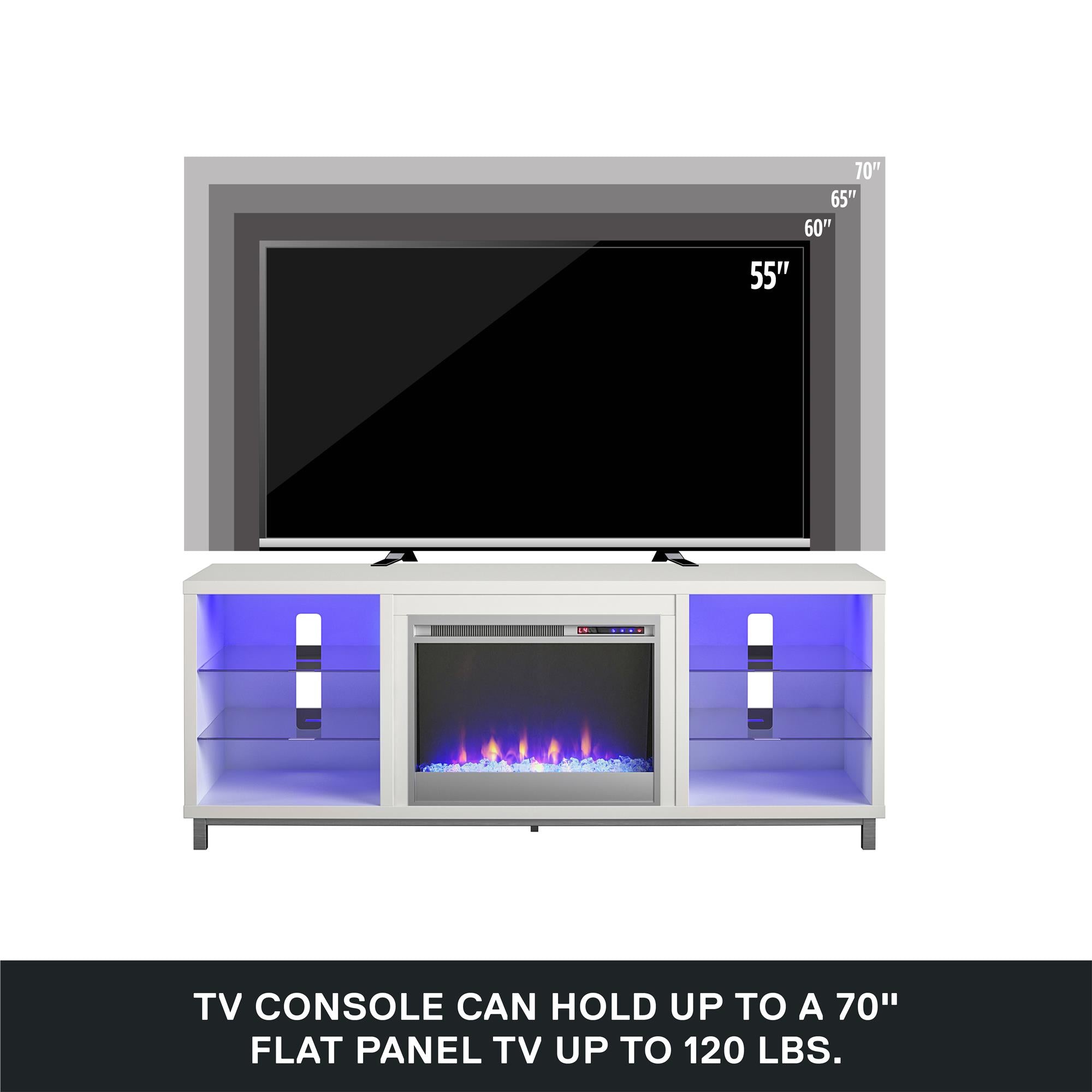 Ameriwood Home Lumina Fireplace TV Stand for TVs up to 70" - White - 66”-70”