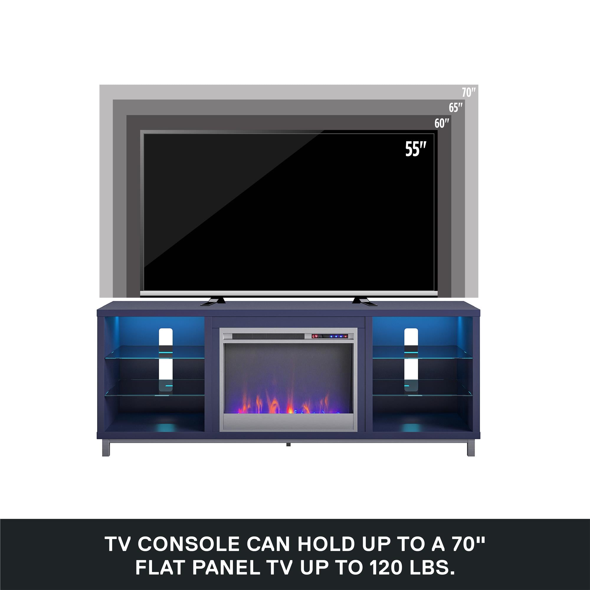 Ameriwood Home Lumina Deluxe Fireplace TV Stand for TVs up to 70" - Navy - 66”-70”