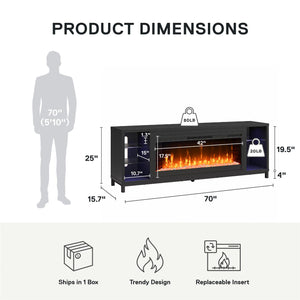 Ameriwood Home Lumina Modern Fireplace Media Console for TVs up to 70" - Black
