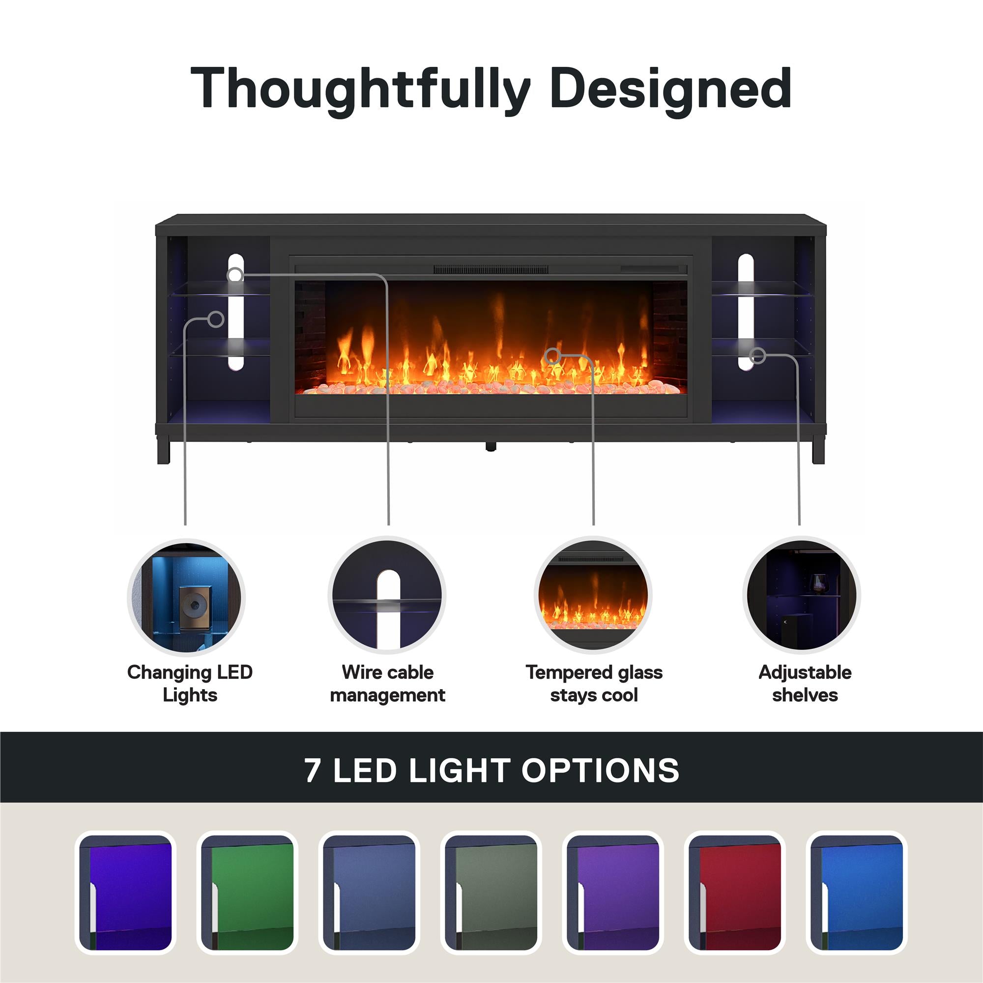 Ameriwood Home Lumina Modern Fireplace Media Console for TVs up to 70" - Black