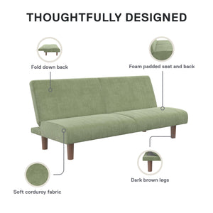 DHP Myla Armless Futon Sofa Bed - Sage Green - 3-Seater