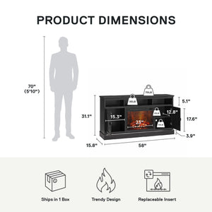 Ameriwood Home Ashton Lane Electric Fireplace TV Stand with Remote for TVs up to 65in - Black Oak