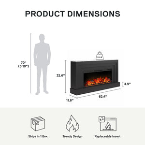Ameriwood Home Lynnhaven Wide Mantel with Linear Electric Fireplace - Matte Black
