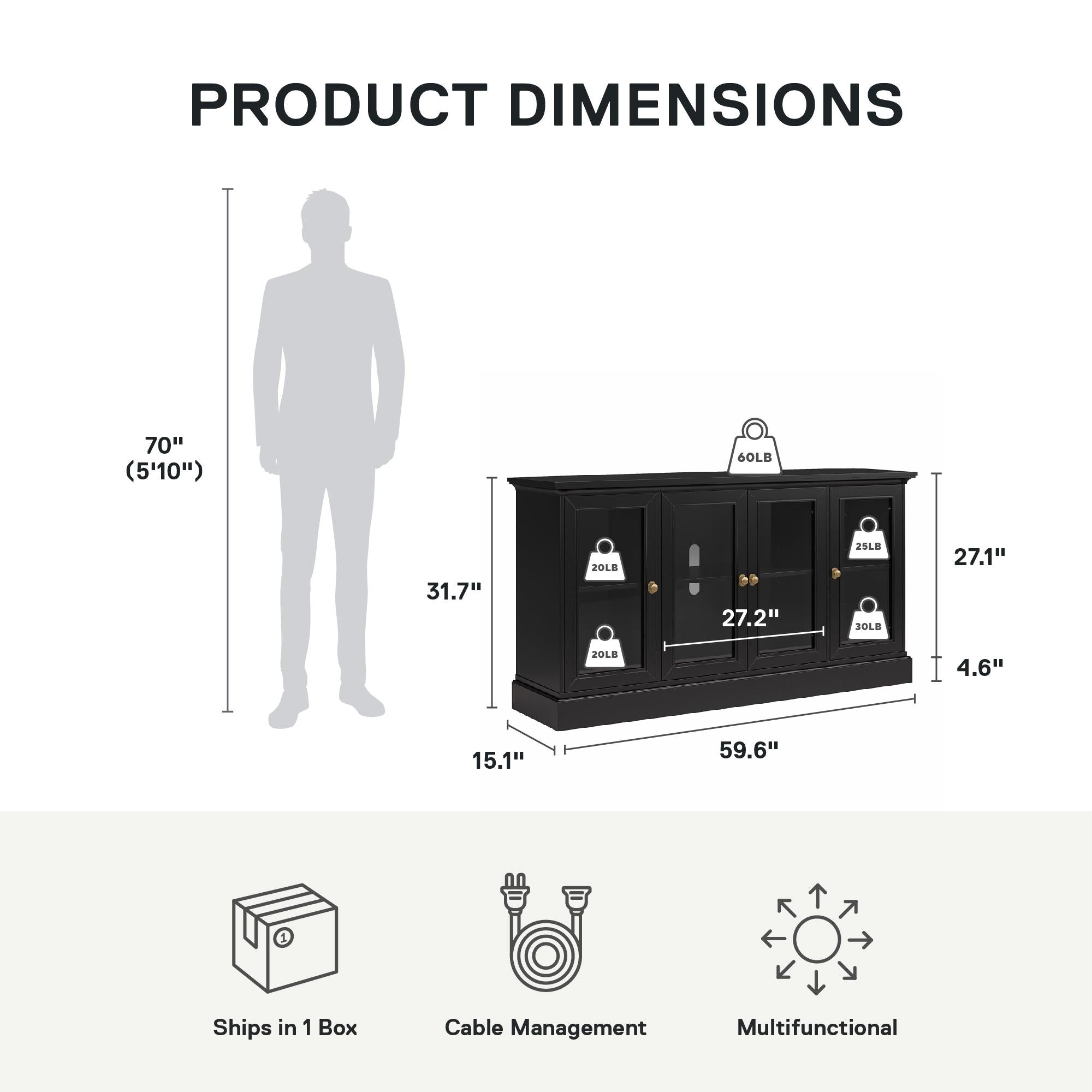 Ameriwood Home Everywhere Console for 65" TVs - Black Oak