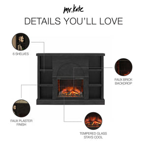 Mr. Kate Winston Fireplace Mantel with Built-in Bookshelves  - Black Plaster