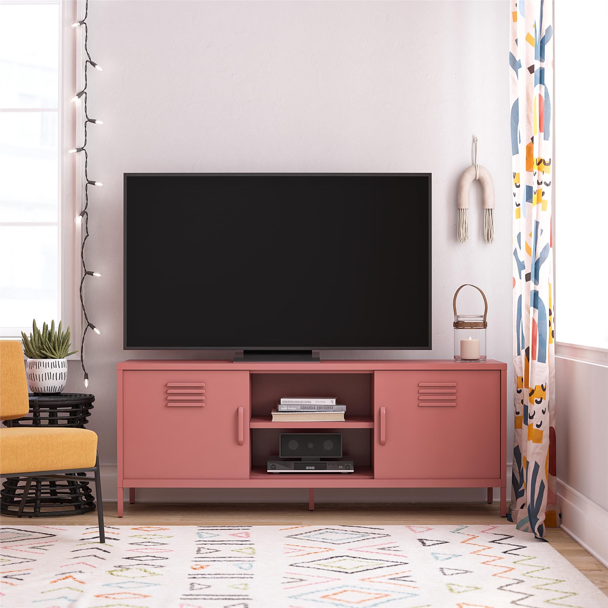 Novogratz Cache Metal Locker-Style TV Stand for TVs up to 65" - Dusty Rose