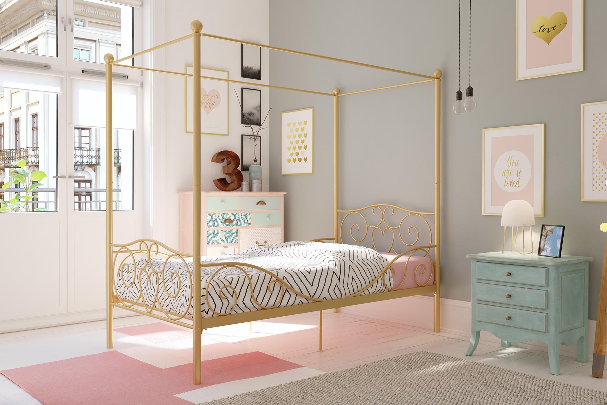 DHP Canopy Metal Bed - Gold - Twin