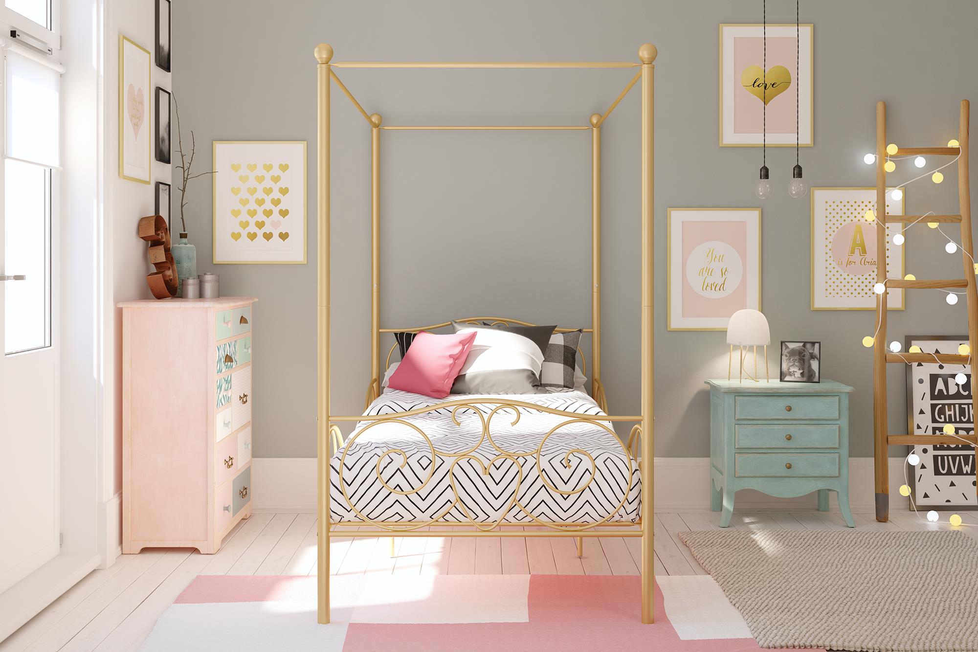 DHP Canopy Metal Bed - Gold - Twin
