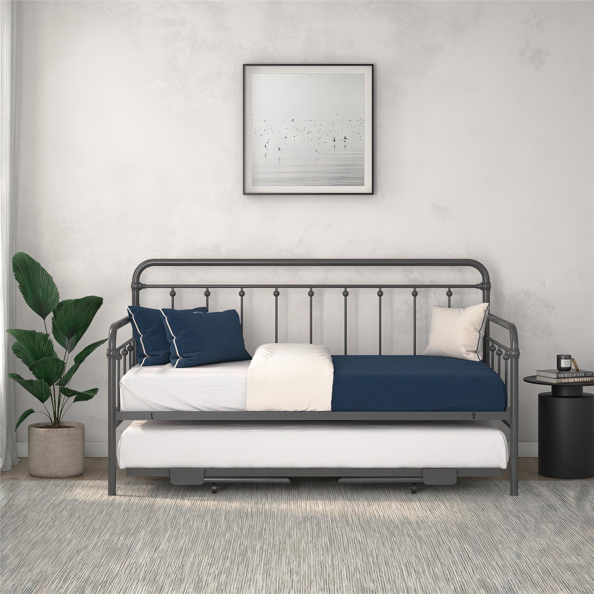 DHP Locky Metal Daybed with Pop Up Trundle - Antique Gunmetal - Twin-Over-Twin
