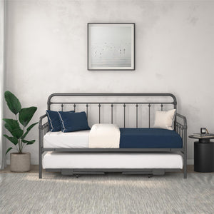 DHP Locky Metal Daybed with Pop Up Trundle - Antique Gunmetal - Twin-Over-Twin