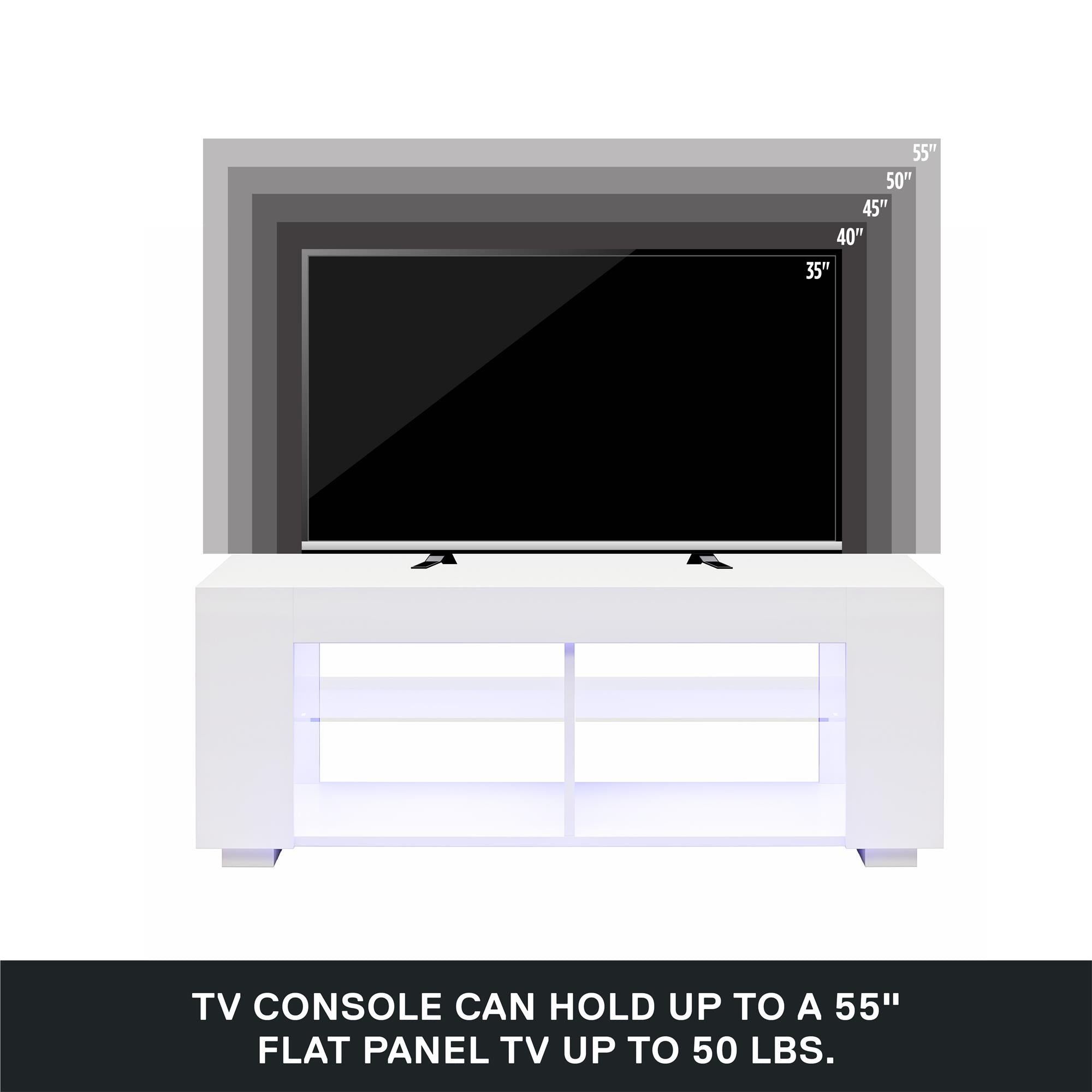 NTense LED TV Stand with Glass Shelves for TVs up to 55" - White