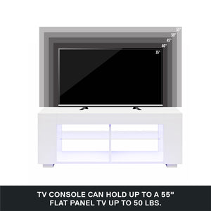 NTense LED TV Stand with Glass Shelves for TVs up to 55" - White