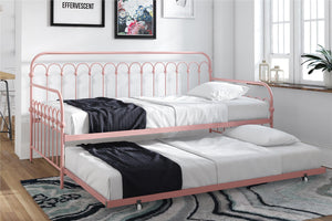 Novogratz Bright Pop Metal Daybed with Trundle - Dusty Rose - Twin