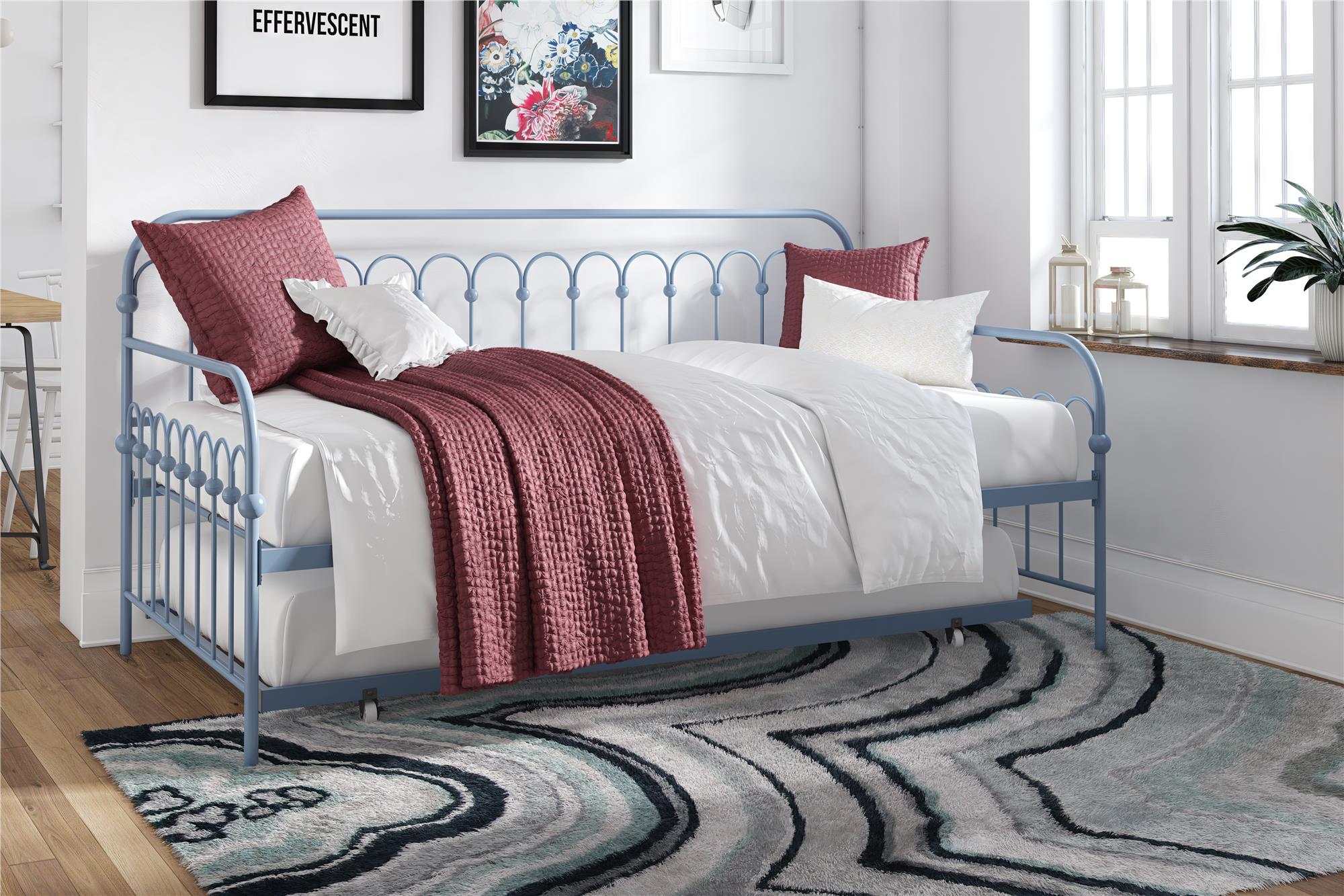 Novogratz Bright Pop Metal Daybed with Trundle - Stone Blue  - Twin