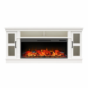 Ameriwood Home Elmcroft Wide TV Console with Electric Fireplace Insert for 75" TVs - White