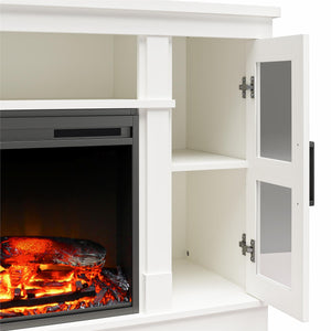 Ameriwood Home Elmcroft Wide TV Console with Electric Fireplace Insert for 75" TVs - White