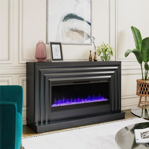 CosmoLiving Rene Electric Fireplace Mantel 65" TV Stand with Multi-Color Flame and Crystal Ember Bed - Black