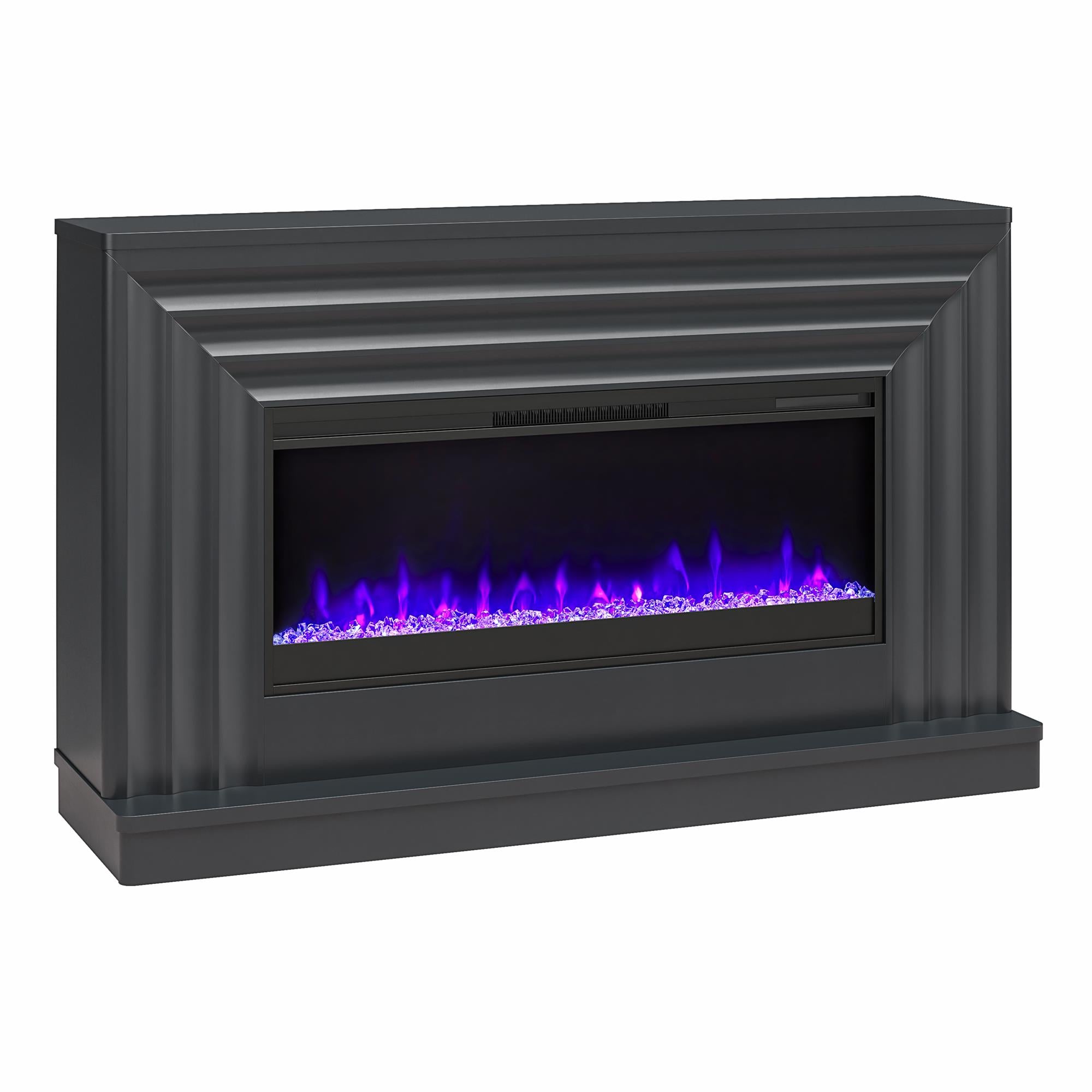 CosmoLiving Rene Electric Fireplace Mantel 65" TV Stand with Multi-Color Flame and Crystal Ember Bed - Black