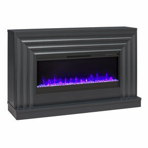 CosmoLiving Rene Electric Fireplace Mantel 65" TV Stand with Multi-Color Flame and Crystal Ember Bed - Black