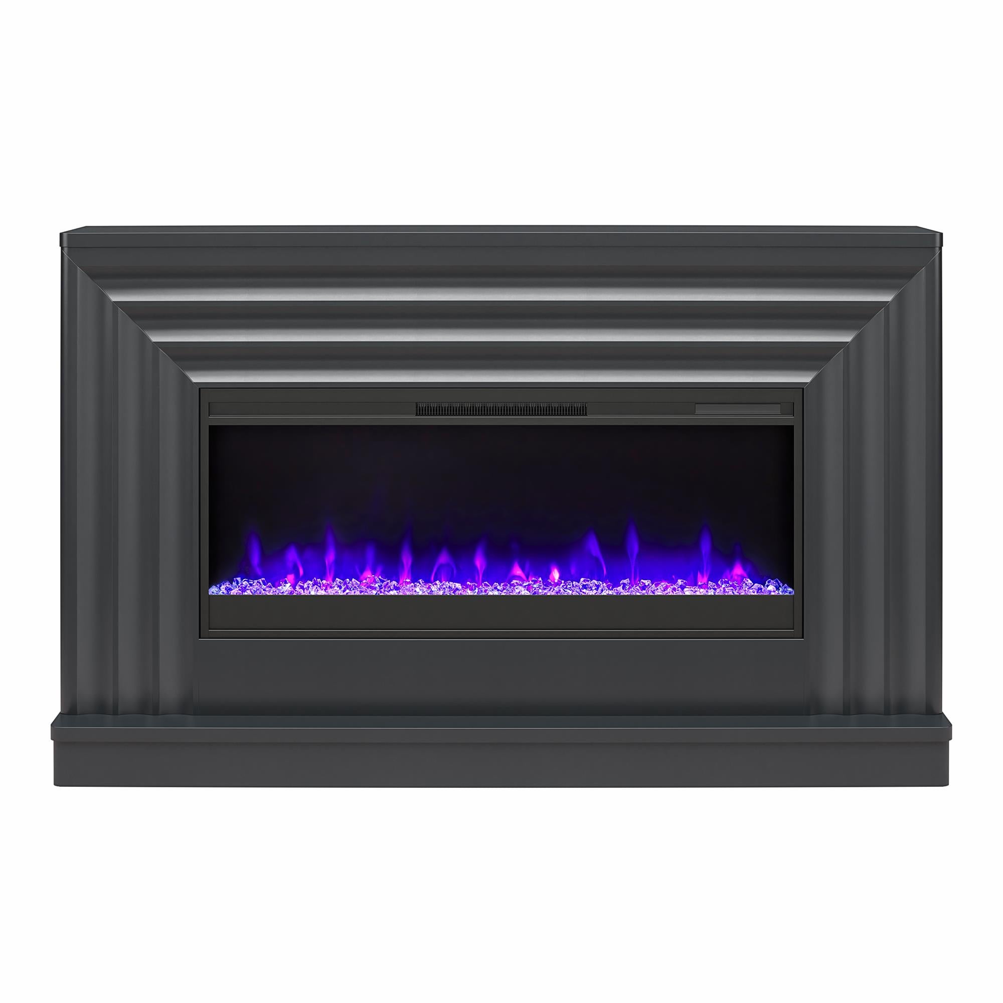 CosmoLiving Rene Electric Fireplace Mantel 65" TV Stand with Multi-Color Flame and Crystal Ember Bed - Black