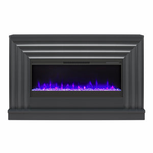 CosmoLiving Rene Electric Fireplace Mantel 65" TV Stand with Multi-Color Flame and Crystal Ember Bed - Black