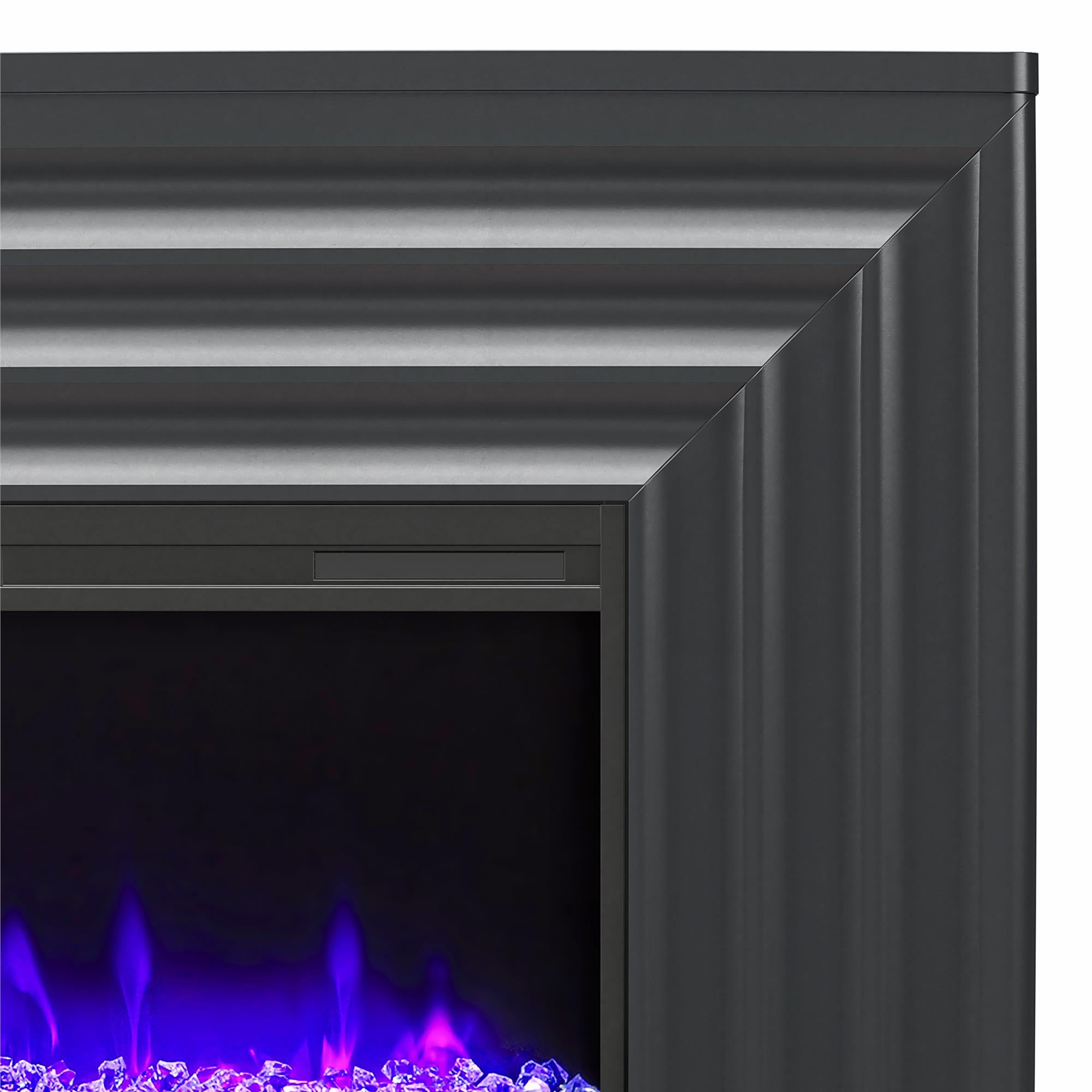 CosmoLiving Rene Electric Fireplace Mantel 65" TV Stand with Multi-Color Flame and Crystal Ember Bed - Black