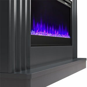 CosmoLiving Rene Electric Fireplace Mantel 65" TV Stand with Multi-Color Flame and Crystal Ember Bed - Black