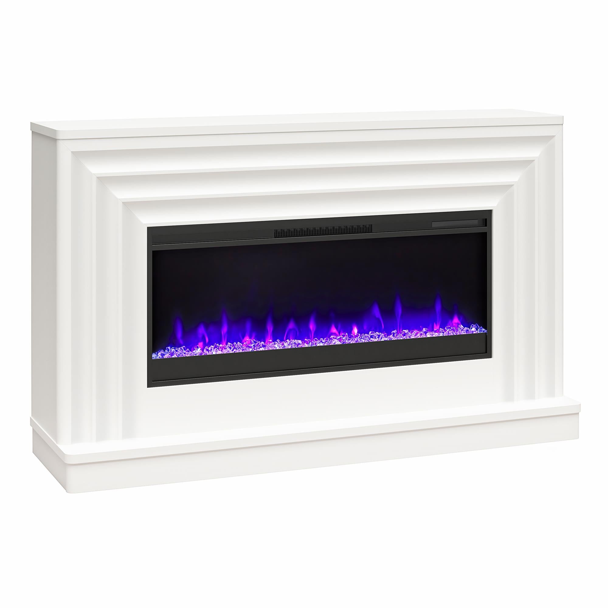 CosmoLiving Rene Electric Fireplace Mantel 65" TV Stand with Multi-Color Flame and Crystal Ember Bed - White