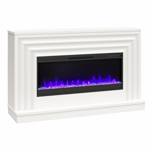 CosmoLiving Rene Electric Fireplace Mantel 65" TV Stand with Multi-Color Flame and Crystal Ember Bed - White