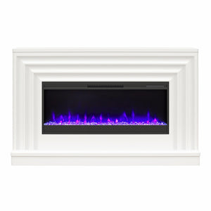 CosmoLiving Rene Electric Fireplace Mantel 65" TV Stand with Multi-Color Flame and Crystal Ember Bed - White