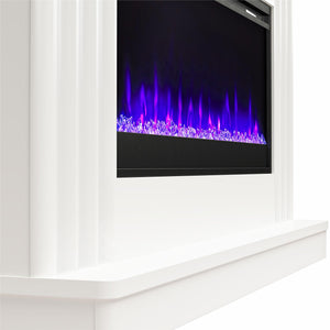 CosmoLiving Rene Electric Fireplace Mantel 65" TV Stand with Multi-Color Flame and Crystal Ember Bed - White