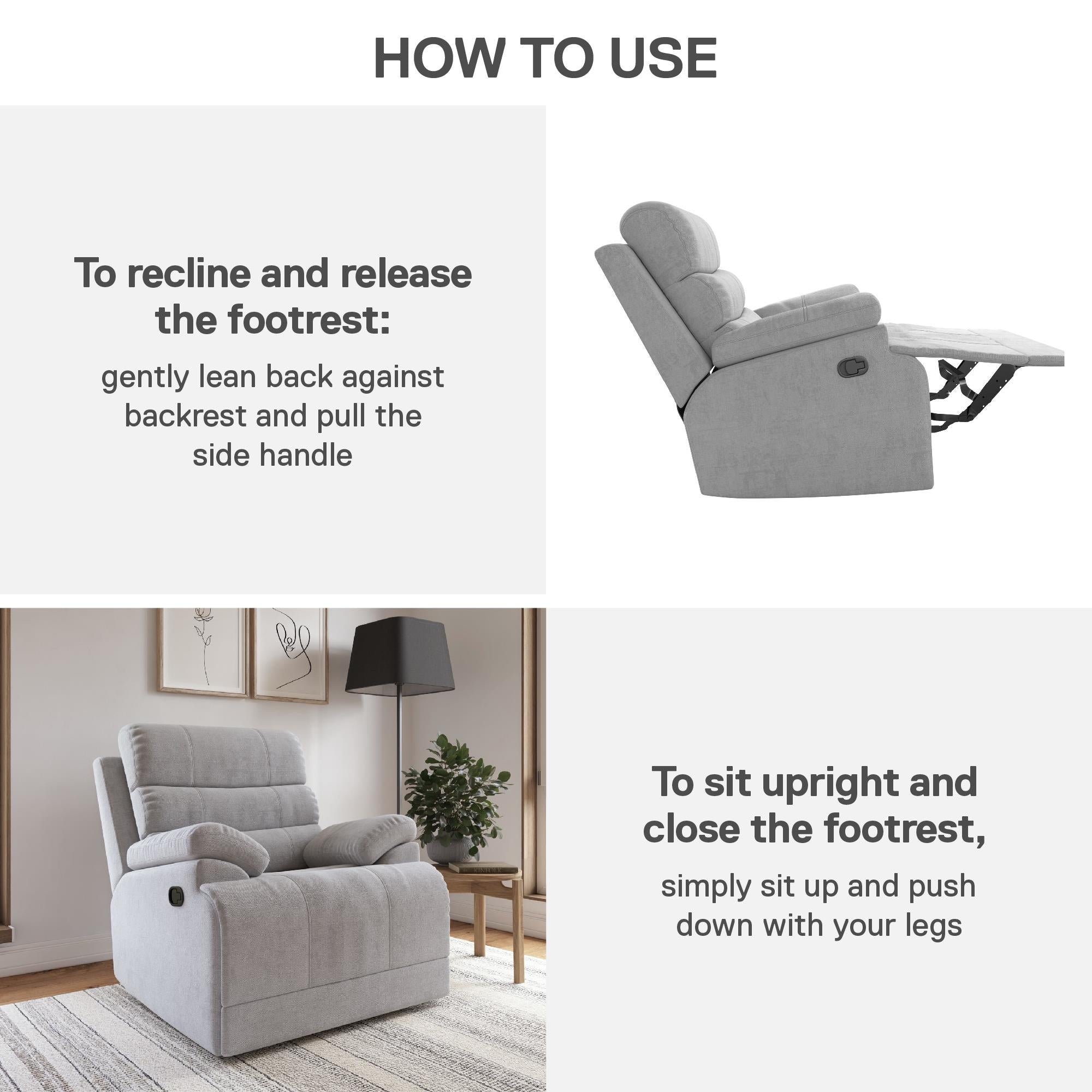 DHP McAllen Pushback Recliner - Light Gray - 1-Seater
