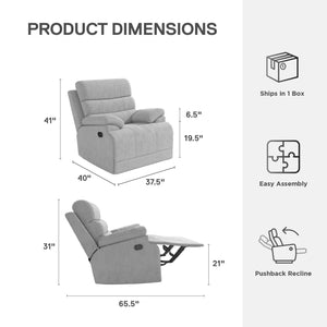 DHP McAllen Pushback Recliner - Light Gray - 1-Seater