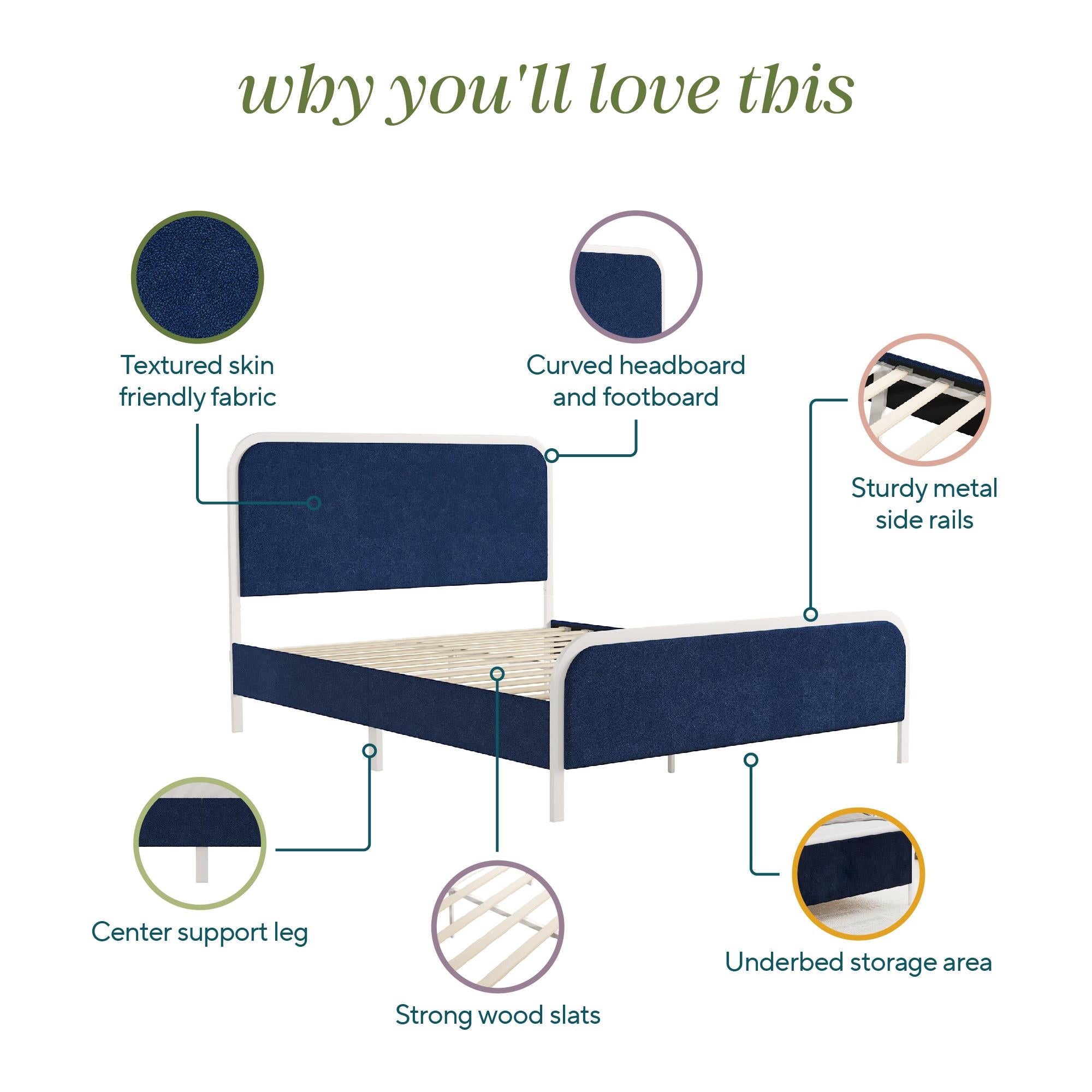Novogratz Tallulah Upholstered Bed - Navy - Queen