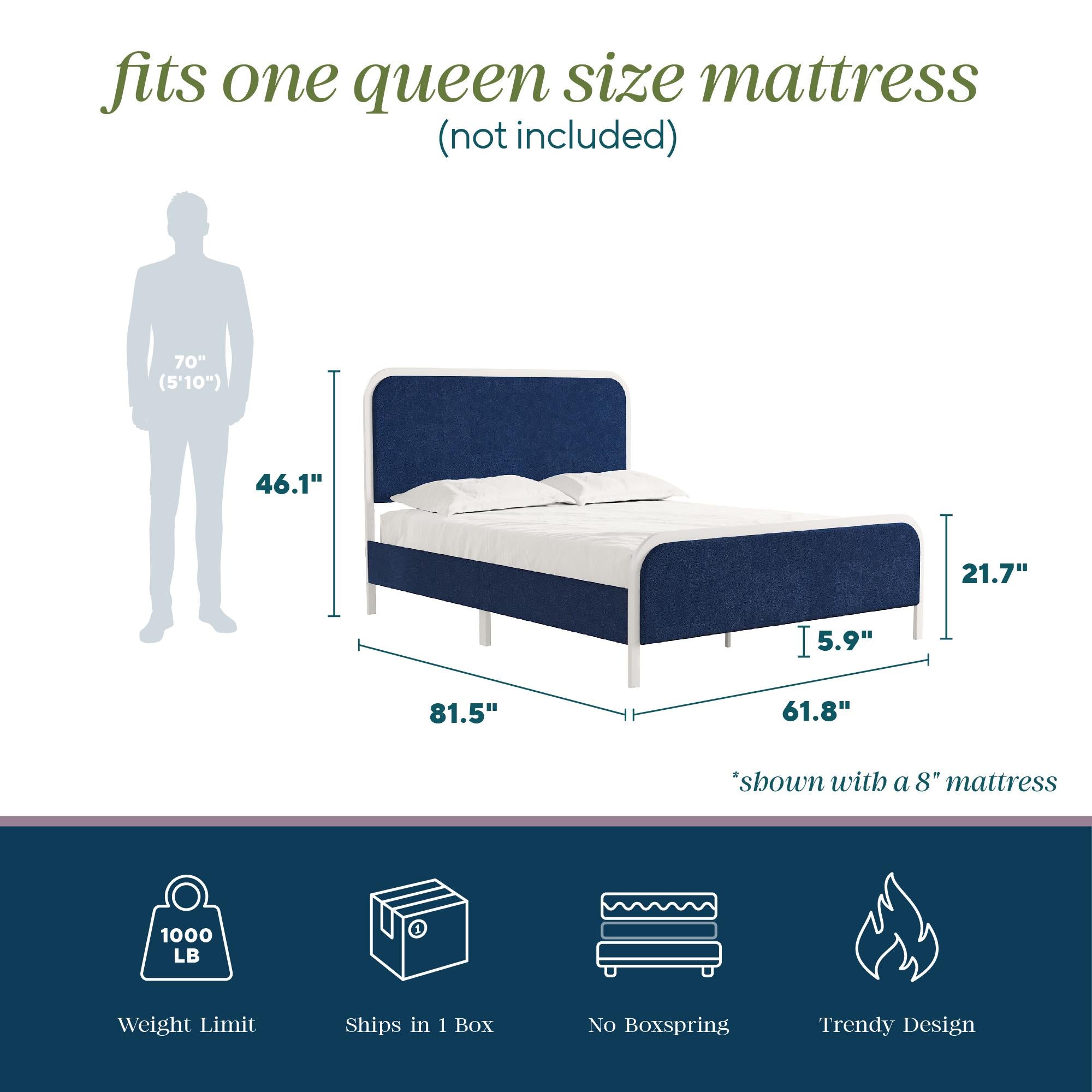 Novogratz Tallulah Upholstered Bed - Navy - Queen