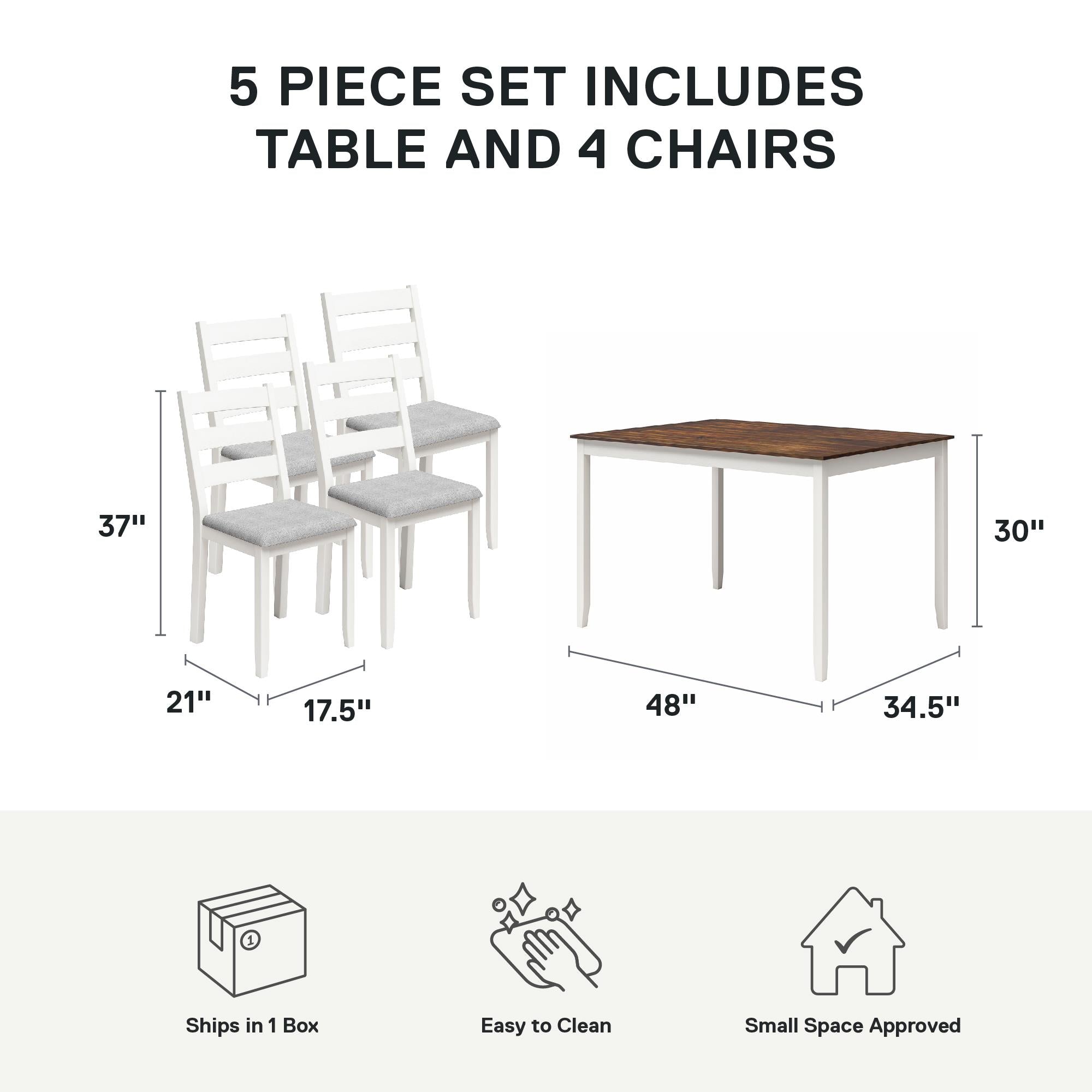 DHP Reila 5-Piece Wood Dining Set - White