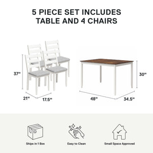 DHP Reila 5-Piece Wood Dining Set - White
