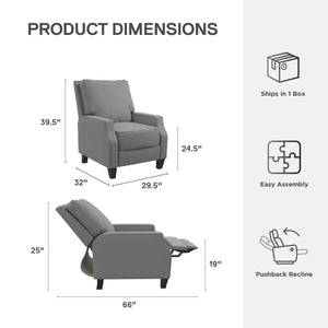 DHP Randen Pushback Recliner - Charcoal - 1-Seater