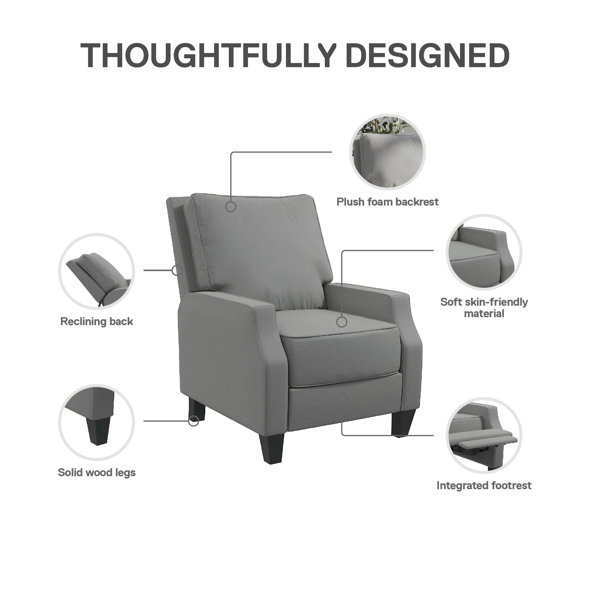 DHP Randen Pushback Recliner - Charcoal - 1-Seater