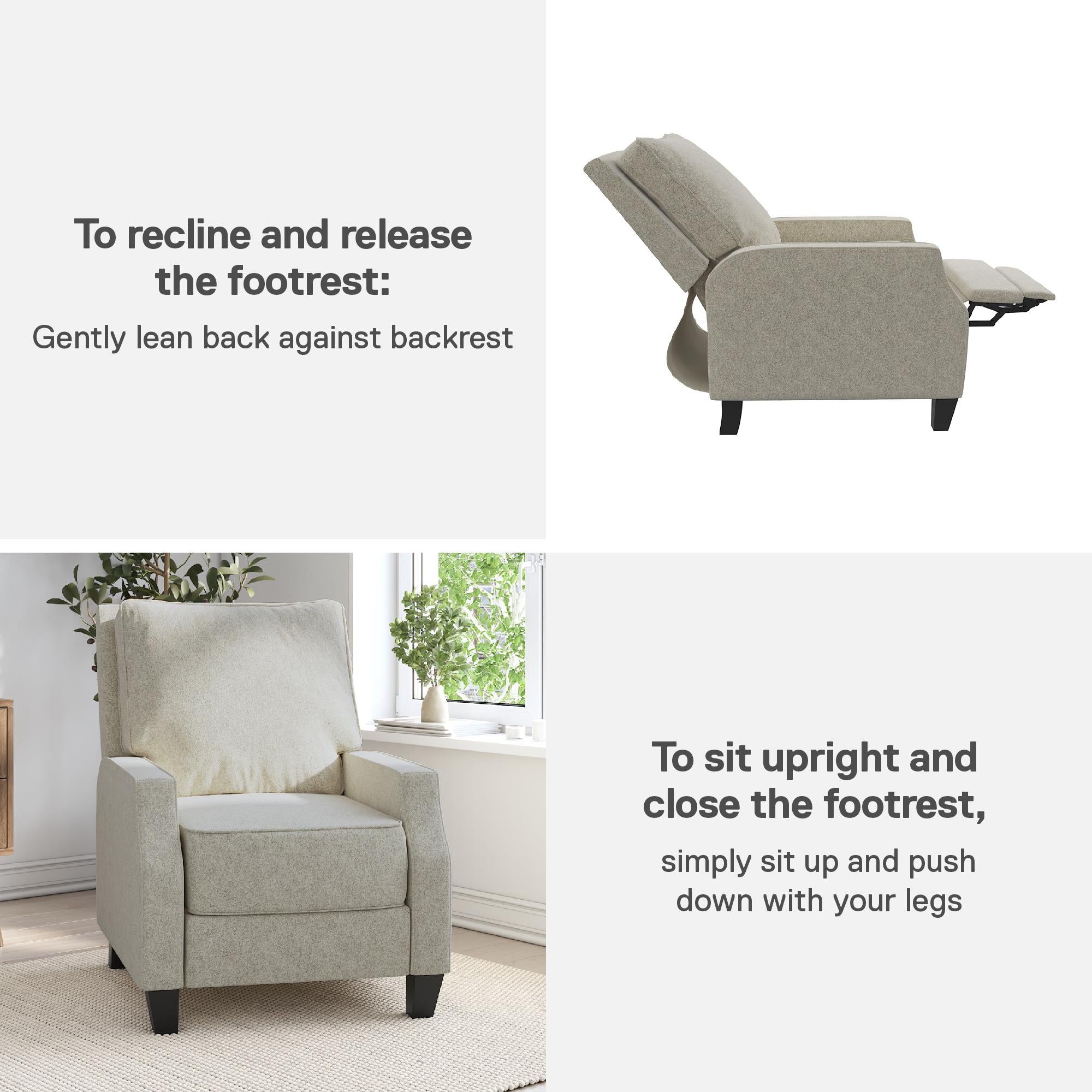 DHP Randen Pushback Recliner - Beige - 1-Seater