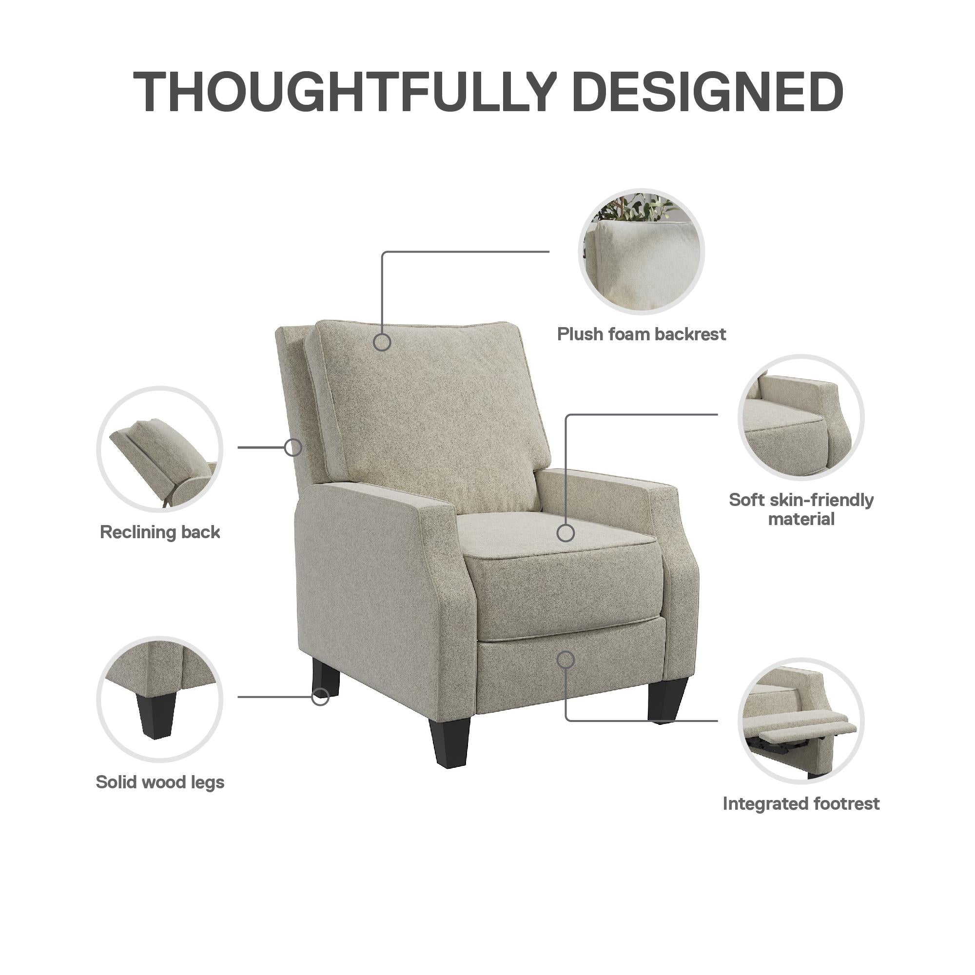 DHP Randen Pushback Recliner - Beige - 1-Seater