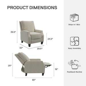 DHP Randen Pushback Recliner - Beige - 1-Seater