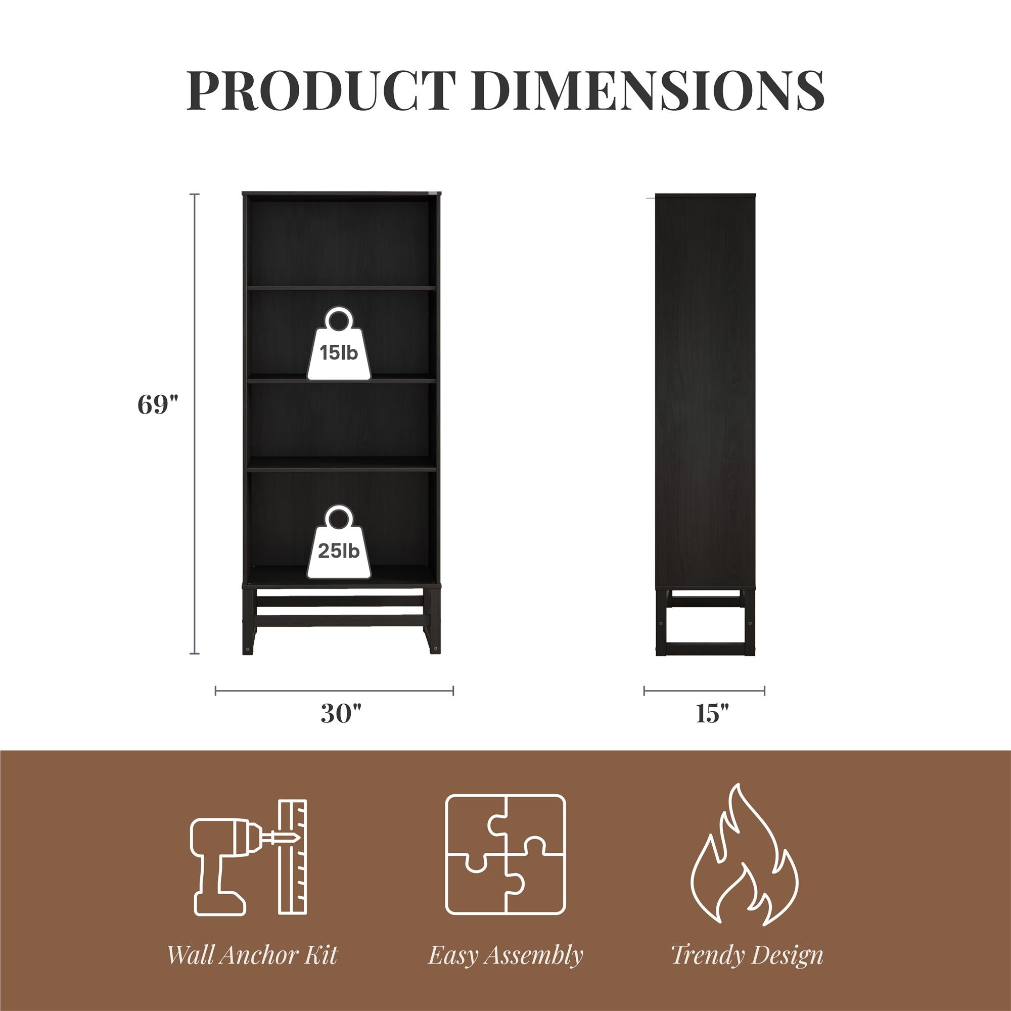 Ren Home Talo 4 Shelf Bookcase - Espresso