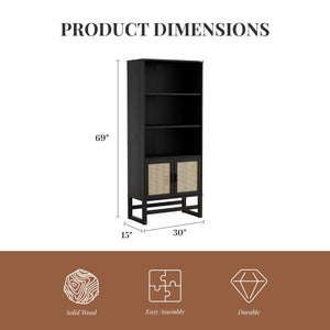 Ren Home Talo 3 Shelf Bookcase with 2 Doors - Espresso