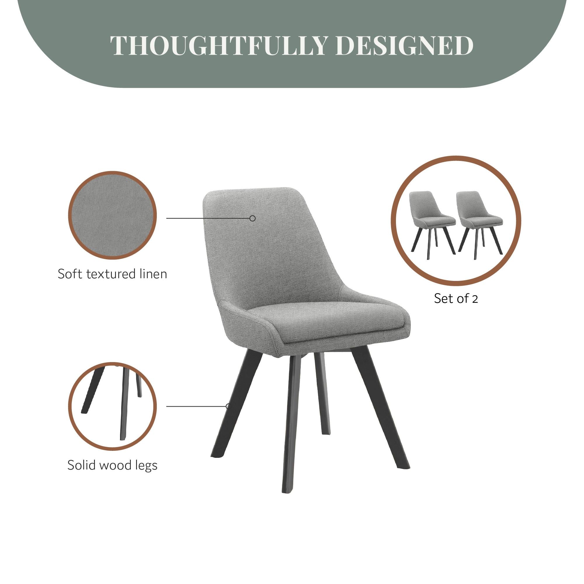 Ren Home Thora Dining Chair, Set of 2 - Gray - Set of 2