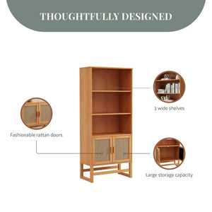 Ren Home Talo 3 Shelf Bookcase with 2 Doors - Natural